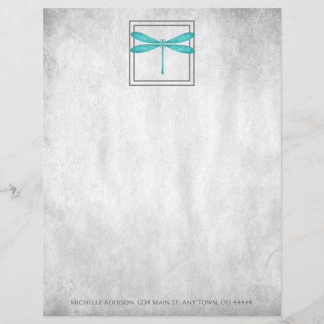 Folha de Papel Personalizada Libélula Turquesa (Frente)