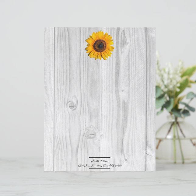 Folha de Papel Personalizada Rustic Sunflower (Em pé/Frente)