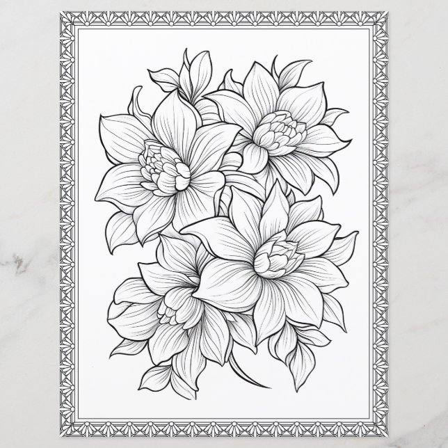 Folha de Papel Scrapbook de Linda Coloração Floral (Frente)