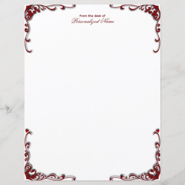 Folha de Papel Sem Linhas Barroco Elegante (Frente)