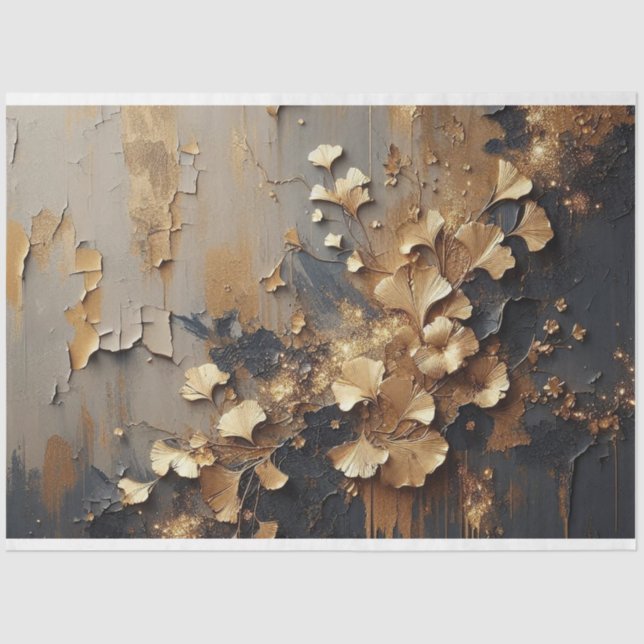 Folha de Papel Tecido de Disco Gingko Deixa Flora  (Frente )