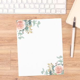 Folha de papel verde-verde-ouro-rosa floral
