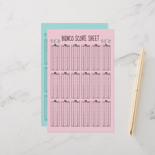 Folha de Pontuação Bunco - Pontuação de Mesa para  (Frente/Verso In Situ)