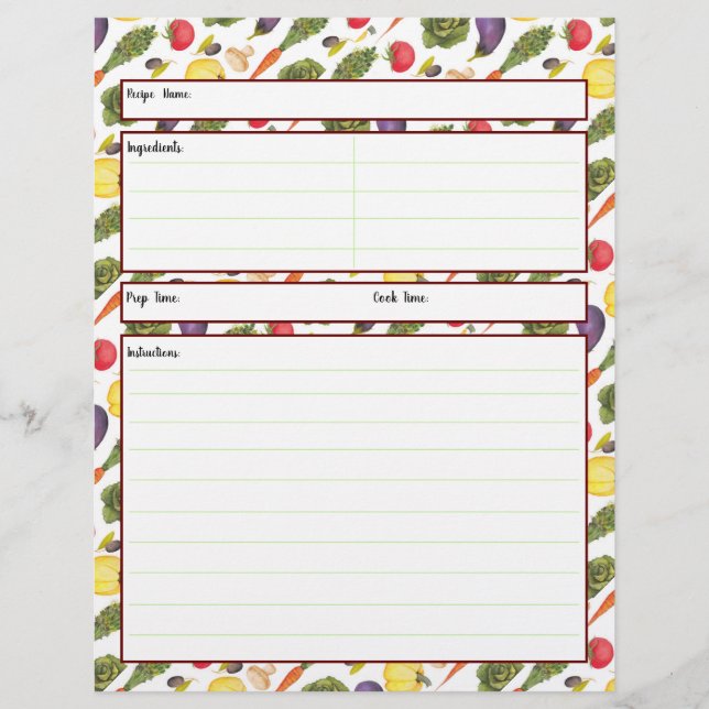 Folha de Receita de Legume (Frente)