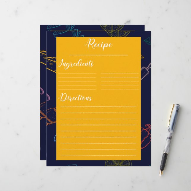 Folha de receitas da cozinha da família de retrorr (Frente/Verso In Situ)