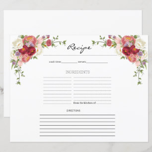 Folha de receitas da Peony Floral Flower Kitchen