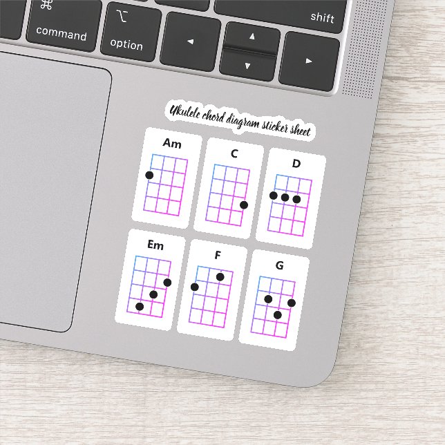 Folha do adesivo do Acorde Ukulele | Alt C D Em F  (Detalhe)