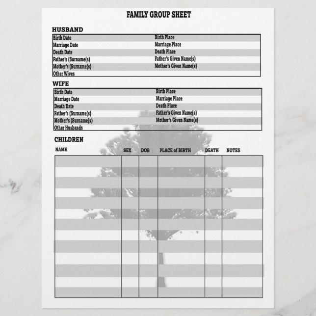 Folha do Grupo Genealogia da Árvore Familiar (Frente)