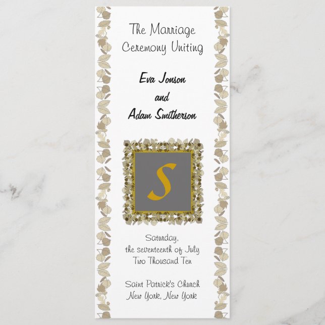 Folha Dourada do Programa de Cerimônia de Casament (Frente)