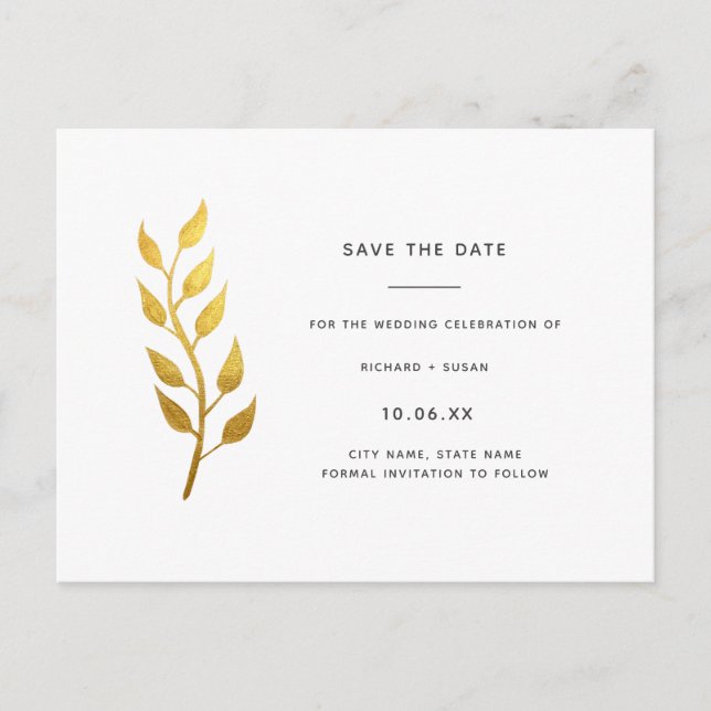 Folha Dourada legante Salvar a Data Convite (Frente)