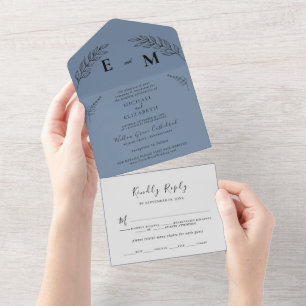 Folha mínima Boho Dusty Casamento Azul Tudo Em U
