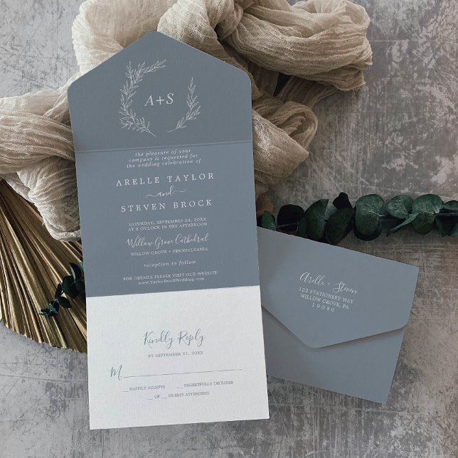 Folha mínima | Casamento RSVP Simples Azul e Branc (Criador carregado)