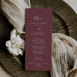 Folha mínima | Menu Janto Burgundy Wedding<br><div class="desc">Este cartão de janto de casamento de folhosas é perfeito para um casamento de boho. A design boêmica apresenta uma simples silhueta verde em uma cor de vinho tinto escuro com estilo clássico de boho minimalista. Este menu pode ser usado para recepção de casamento, janto de ensaio ou qualquer evento....</div>