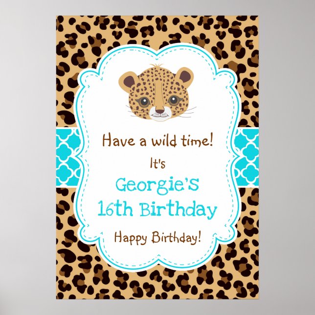 Folha Quatera de Leopardo Poster Azul (Frente)
