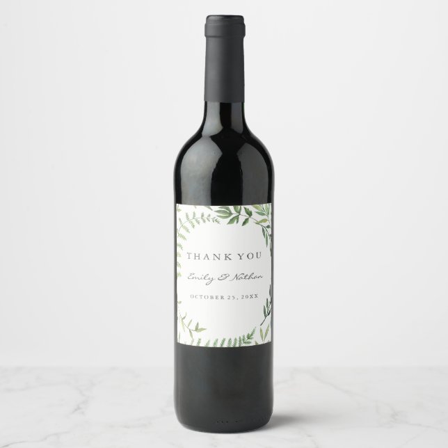 Folha Verde De Água Obrigado Rótulo De Vinho De Ca (Frente)