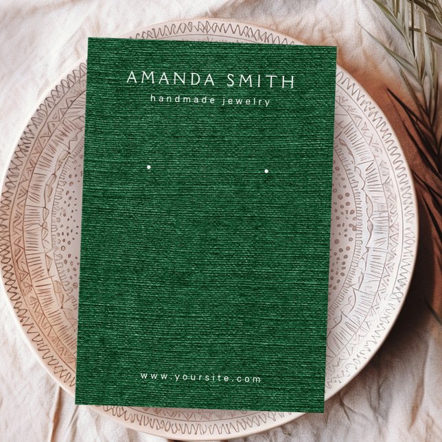 Folha verde-escura da floresta para ver o cartão d (Forest dark green linen look earring display card)