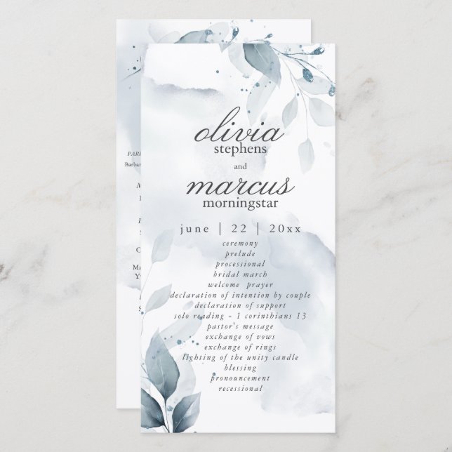 Folhagem Azul Elegante (Frente/Verso)