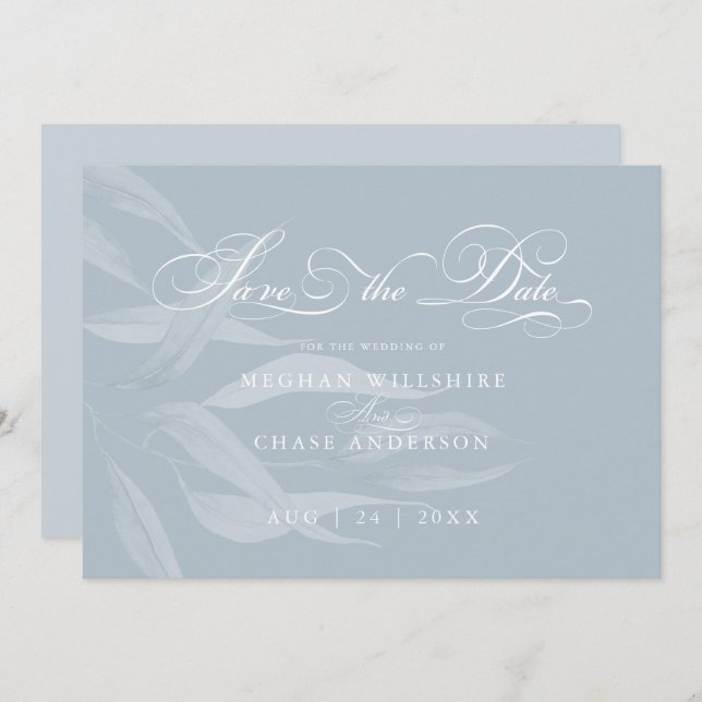 Folhagem Branca Moderna em Azul Derrante (Frente/Verso)