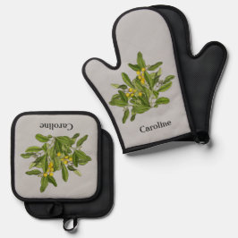 Folhagem Clássica de Greenery Oven Mitt e Potes