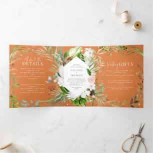 Folhagem + convite para o casamento floral e detal