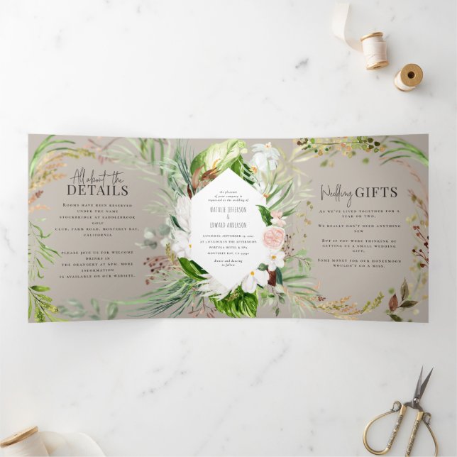 Folhagem + convite para o casamento floral e detal (Dentro)