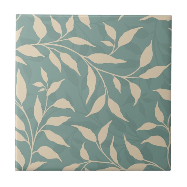 Folhagem de Dança Botânica Elegante HD Beige Teal (Frente)