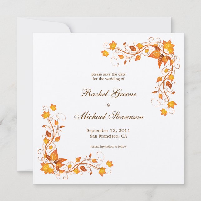Folhagem de outono Salve o Cartão de Casamento de  (Frente)