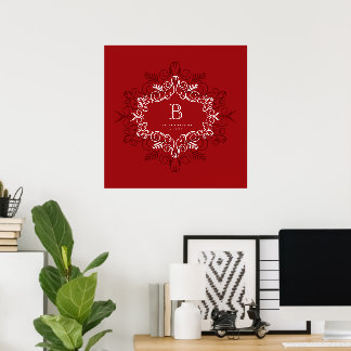Folhagem Festiva Deco Frame Monograma Impressão de