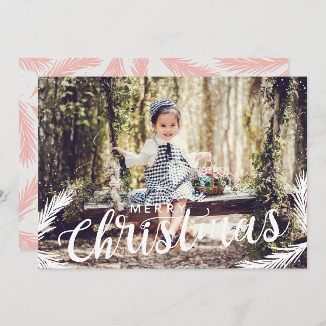 Folhagem festiva rosa folhagem de Natal Cartão (Frente/Verso)