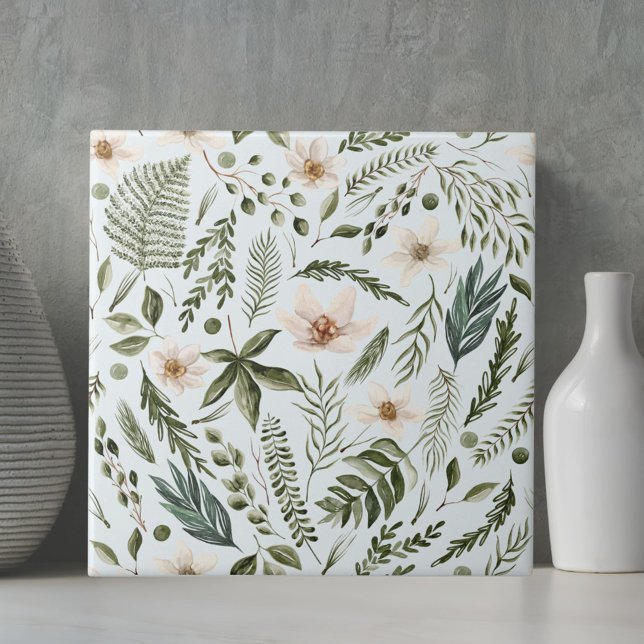 Folhagem Flor Aquarela Sem Costura Padrão Floral S (Close up)