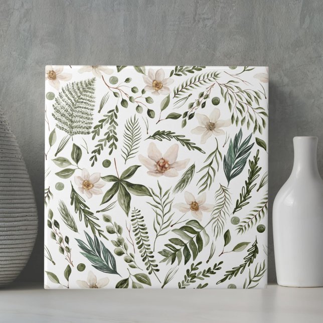 Folhagem Flor Aquarela Sem Costura Padrão Floral S (Close up)