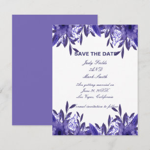 Folhagem Floral Azul Roxo Guardar O Cartão Data
