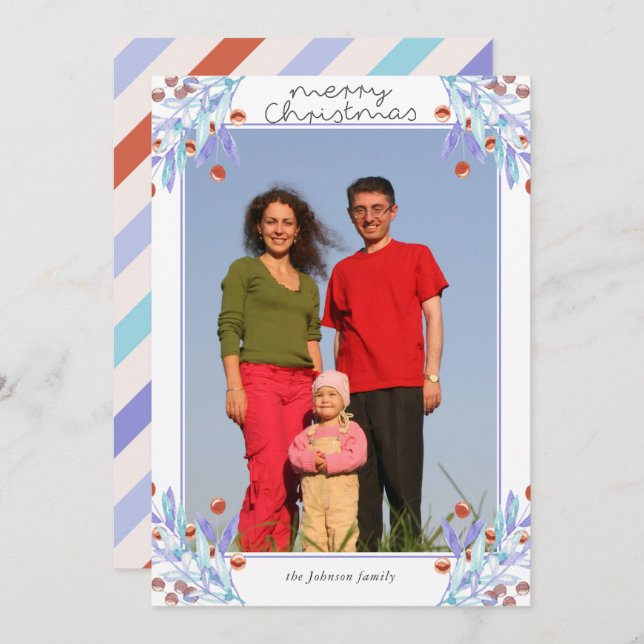 Folhagem Roxa Holly Berries Cartão de Natal (Frente/Verso)