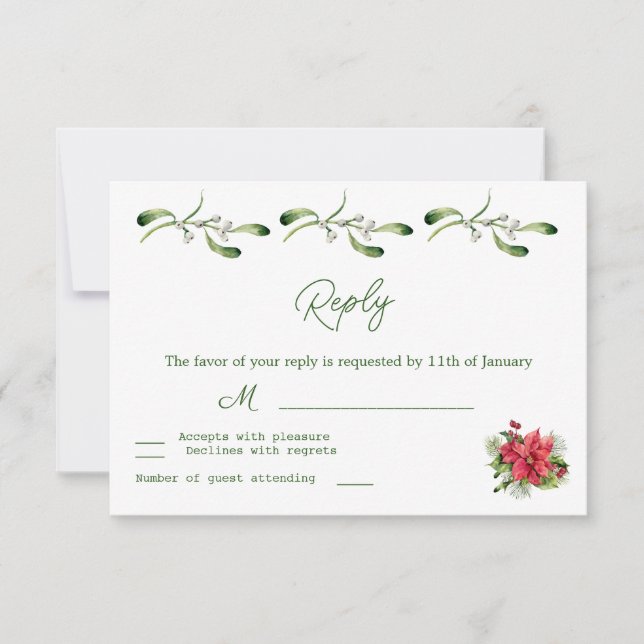 Folhagem Verde de Natal RSVP de Casamento (Frente)