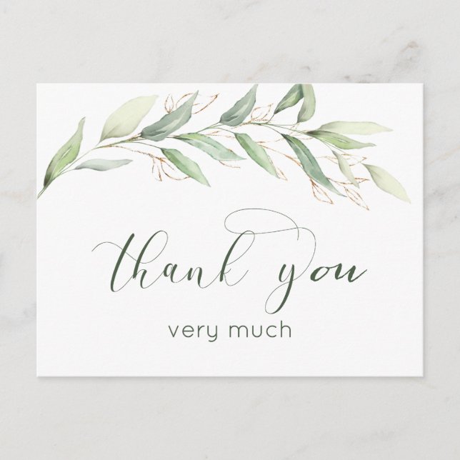 Folhagem verde e dourada Obrigado Cartão postal (Frente)