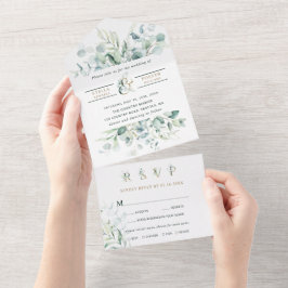 Folhagem Verde Elegante Casamento Ampersand Dourad