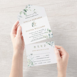 Folhagem Verde Elegante Casamento Ampersand Dourad