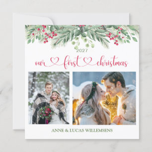 Folhagem Verde Vermelho Berry Nossa Foto De Natal 