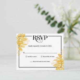 Folhas Amarelas Elegantes de Mostarda, RSVP Preto