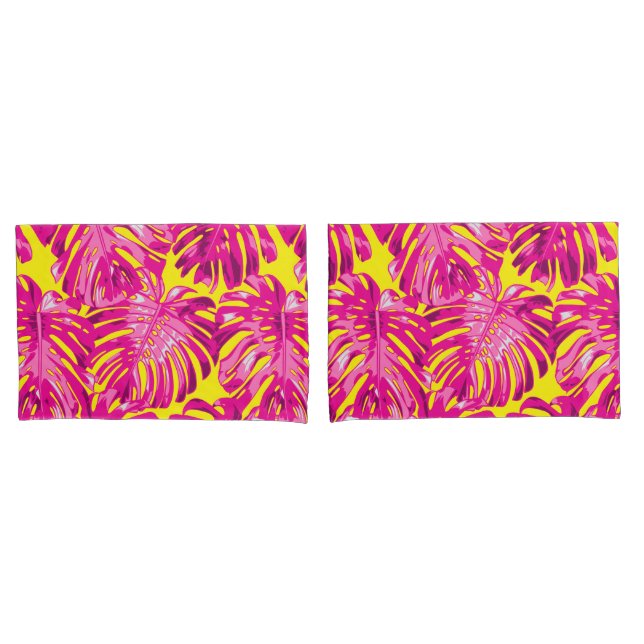 Folhas Amarelas Tropicais Rosa (Frente - conjunto)