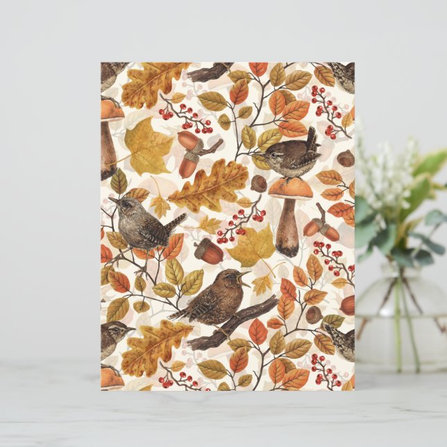 Folhas, bagas, cogumelos e wrenes de outono (Em pé/Frente)