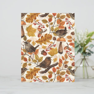 Folhas, bagas, cogumelos e wrenes de outono