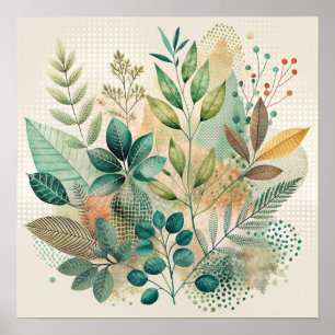 Folhas Botânicas Decor de Parede Collage Poster