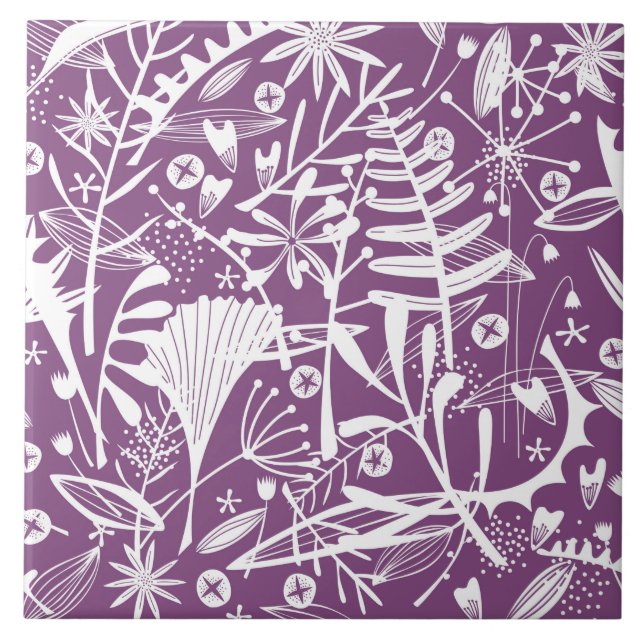 Folhas Botânicas e Flores Roxo (Frente)