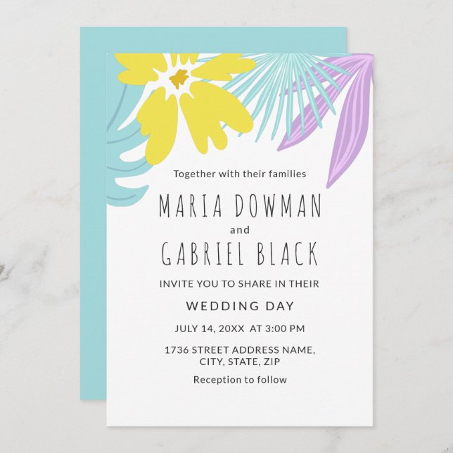 Folhas botânicas tropicais Convite para o casament (Frente/Verso)