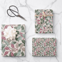 Folhas Botânicas Verde Salvia Rosa Empoeirado Flor