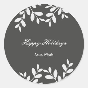 Folhas brancas e Cinza adesivo botânico moderno