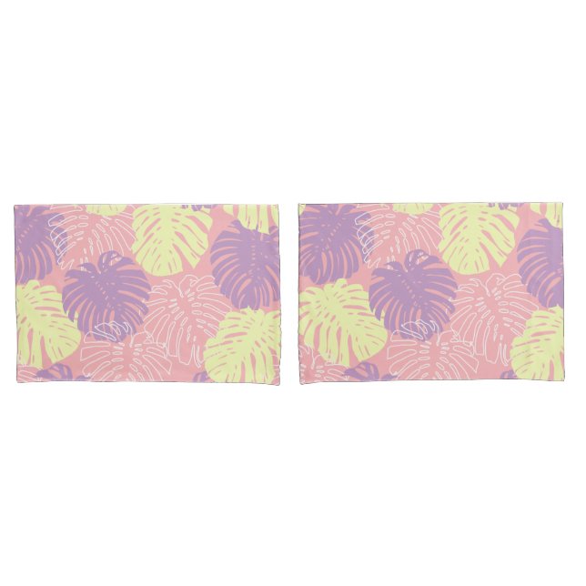 Folhas da selva amarela-amarela-rosa-pastel tropic (Frente - conjunto)