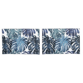 Folhas da selva branca azul tropical