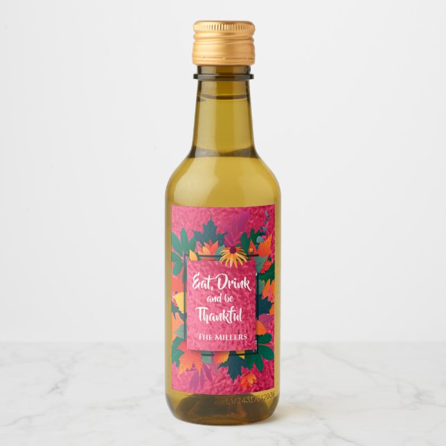 Folhas de Ação de Graças do outono em rosa quente (Frente)